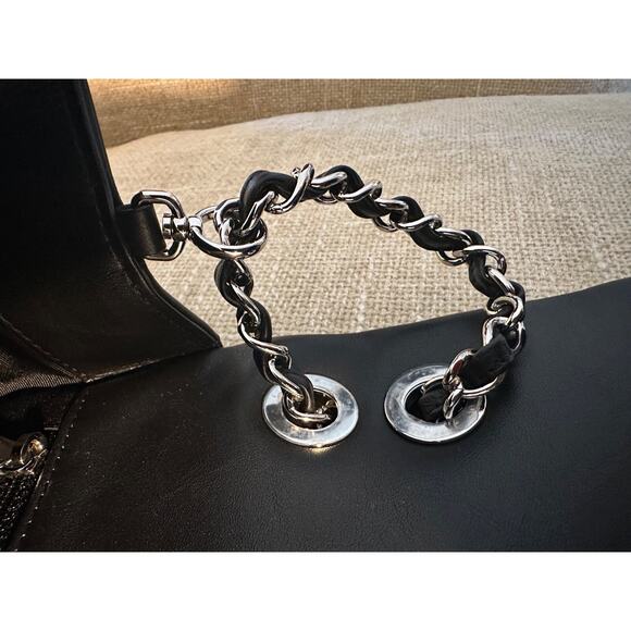 Auth CHANEL Quilted Calfskin 'Chain Around' Large Flap Handbag- Black - NEW - Picture 5 of 15